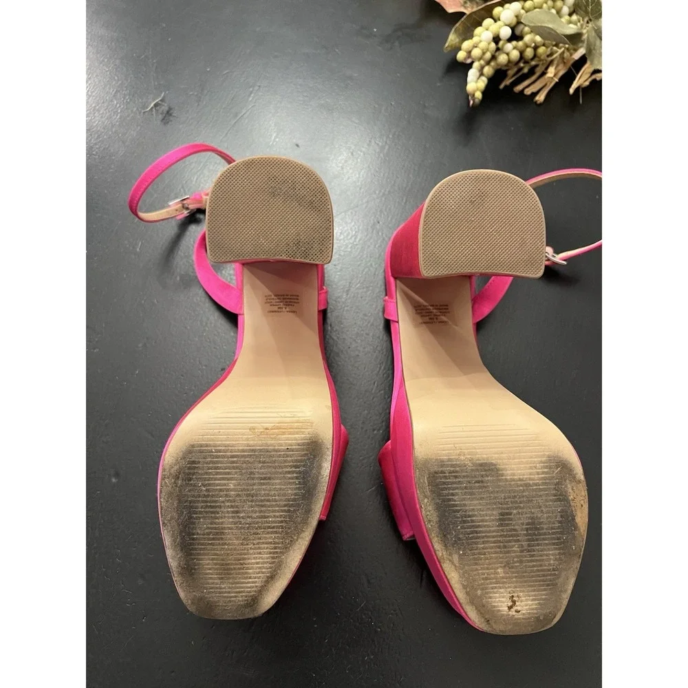 Steve Madden Lessa Satin Hot Pink Fabric Platform Ankle Strap Block Heel Sz 8.5M